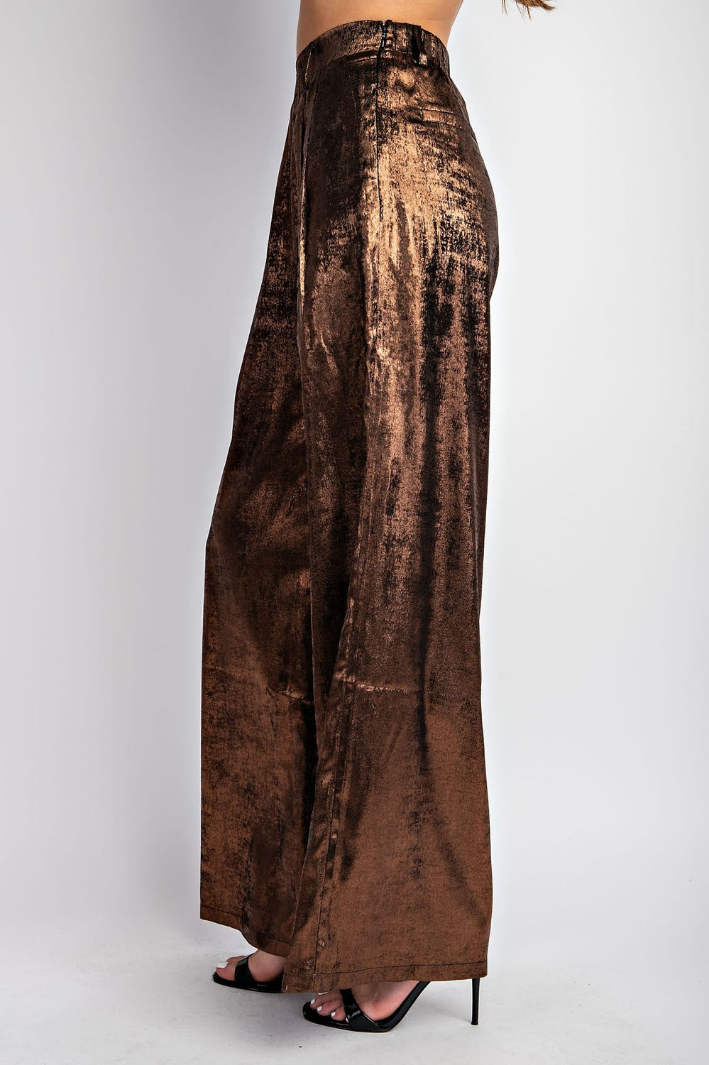 Shimmer Woven Long Wide Leg Pant with Pleat